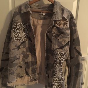 POL camo and leopard distressed jacket